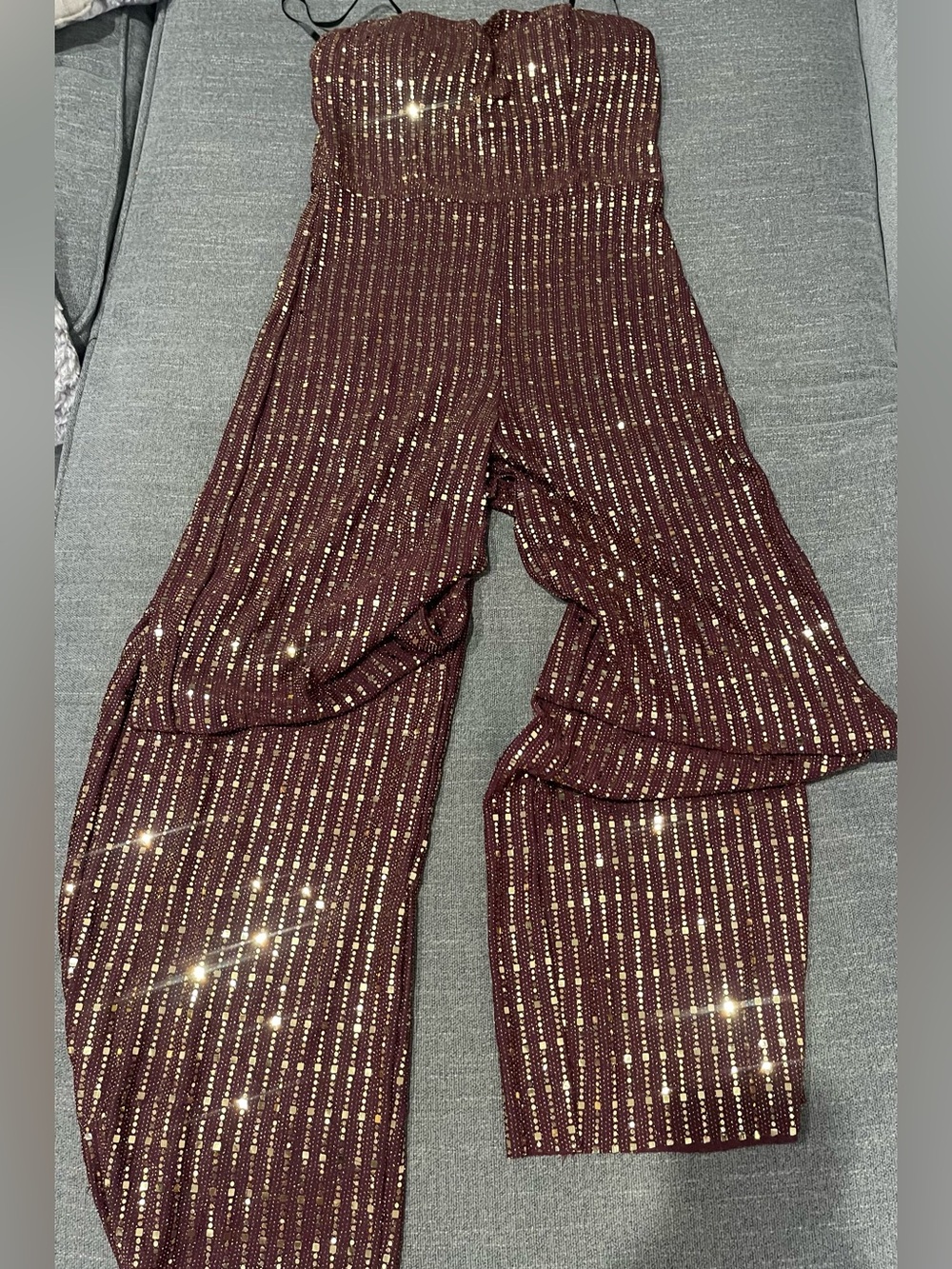 B. Smart Metallic-Striped Wide-Leg
Jumpsuit size 5/6